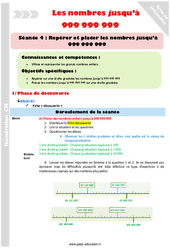Placer et repérer sur une droite graduée des nombres jusqu’à 999 999 999 - Séquence - Fiche de préparation : 7ème Harmos - PDF à imprimer