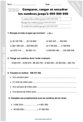 Comparer, ranger et encadrer les nombres jusqu’à 999 999 999 - Exercices avec correction : 7ème Harmos - PDF à imprimer