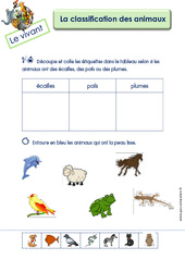 Classer les animaux - Le vivant : 1ère, 2ème Harmos - PDF à imprimer