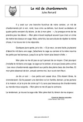 Nid de chardonnerets de Jules Renard - Récit - Lecture : 7ème Harmos - PDF à imprimer