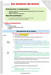 Séquence - Fiche de préparation Mesures de masse - Séquence - Fiche de préparation : 7ème Harmos - PDF à imprimer