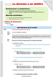 Division à un chiffre - Fiche de préparation : 7ème Harmos - PDF à imprimer