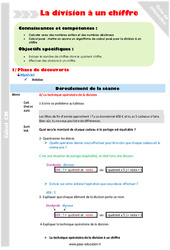 Division à un chiffre - Séquence - Fiche de préparation : 7ème Harmos - PDF à imprimer