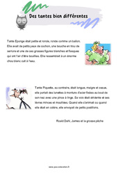 Exercice Des tantes bien différentes - Récit - Portrait + Questionnaire : 7ème Harmos - PDF à imprimer