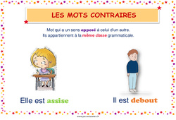 Mots contraires - Affiche de classe : 3eme, 4ème Harmos - PDF à imprimer