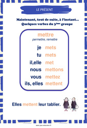 Présent du verbe mettre - Affiche de classe : 3eme, 4ème Harmos - PDF à imprimer