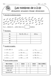 Nombres de 0 à 69 - Exercices- Fiches Décomposition - Groupement échange - Dénombrement : 4ème Harmos - PDF à imprimer