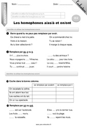 Homophones a, as, à et on, ont - Examen Evaluation - Bilan : 5ème Harmos - PDF à imprimer