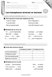 Homophones et,es,est et son, sont - Examen Evaluation - Bilan : 5ème Harmos - PDF à imprimer