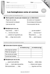 Homophones ce, se et ces, ses - Examen Evaluation - Bilan : 5ème Harmos - PDF à imprimer