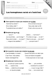 Homophones ou, où et c’est, s’est - Examen Evaluation - Bilan : 5ème Harmos - PDF à imprimer