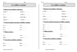 Chiffres romains - Exercices  : 5ème Harmos - PDF à imprimer