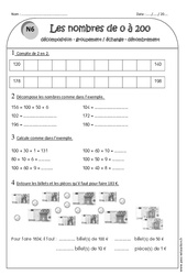 Nombres de 0 à 200 - Exercices- Fiches Décomposition - Groupement échange - Dénombrement : 4ème Harmos - PDF à imprimer