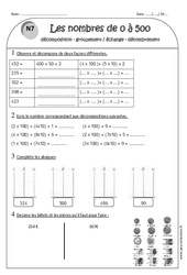 Nombres de 0 à 500 - Exercices- Fiches Décomposition - Groupement échange - Dénombrement : 4ème Harmos - PDF à imprimer