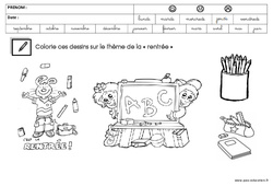 Coloriage sur le thème de la rentrée : 1ère, 2ème Harmos - PDF à imprimer