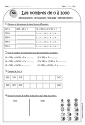 Nombres de 0 à 1000 - Exercices- Fiches Décomposition - Groupement échange - Dénombrement : 4ème Harmos - PDF à imprimer