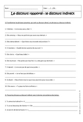 Discours rapporté - Discours indirect - Exercices corrigés : 10ème Harmos - PDF à imprimer