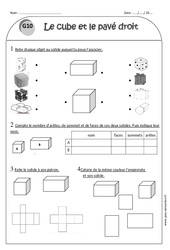 Cube - Pavé droit - Exercices corrigés sur les solides : 4ème Harmos - PDF à imprimer