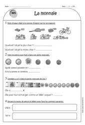 Monnaie - Exercices  : 4ème Harmos - PDF à imprimer