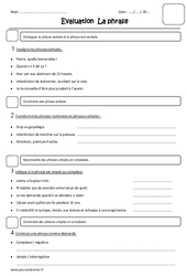 Phrase - Examen Evaluation - Phrase verbale, nominale, simple et complexe : 6ème Harmos - PDF à imprimer