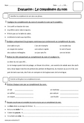 Complément du nom - Examen Evaluation : 6ème Harmos - PDF à imprimer