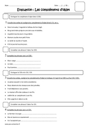 Compléments d'objet - COD, COI, COS - Examen Evaluation : 6ème Harmos - PDF à imprimer