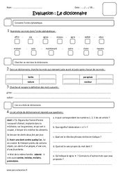 Dictionnaire - Ordre alphabétique - Examen Evaluation : 6ème Harmos - PDF à imprimer