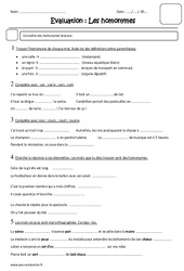 Homonymes - Examen Evaluation : 6ème Harmos - PDF à imprimer