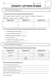 Niveau de langue - Examen Evaluation - Langage familier, courant, soutenu : 6ème Harmos - PDF à imprimer