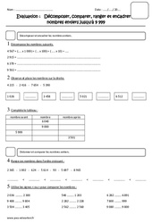 Nombres entiers jusqu'à 9 999 - Décomposer, comparer, ranger et encadrer - Examen Evaluation : 6ème Harmos - PDF à imprimer