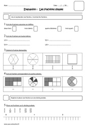 Fractions simples - Examen Evaluation : 6ème Harmos - PDF à imprimer