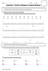 Fractions décimales et nombres décimaux - Examen Evaluation : 6ème Harmos - PDF à imprimer