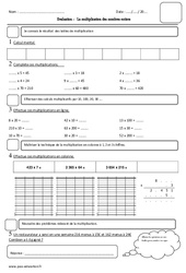 Multiplication des nombres entiers - Examen Evaluation : 6ème Harmos - PDF à imprimer