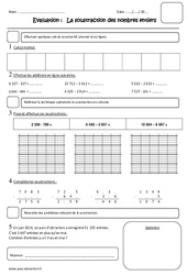 Soustraction des nombres entiers - Examen Evaluation : 6ème Harmos - PDF à imprimer