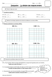 Division des nombres entiers - Examen Evaluation : 6ème Harmos - PDF à imprimer