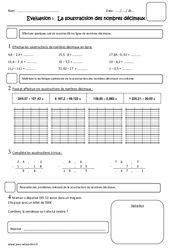 Soustraction des nombres décimaux - Examen Evaluation : 6ème Harmos - PDF à imprimer