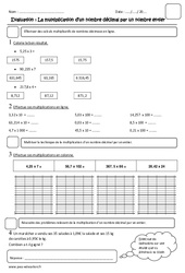 Multiplier un nombre décimal par un nombre entier - Examen Evaluation : 6ème Harmos - PDF à imprimer