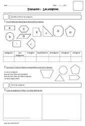 Polygones - Examen Evaluation - Carré, rectangle, losange, trapèze, parallélogramme, pentagone, hexagone : 6ème Harmos - PDF à imprimer