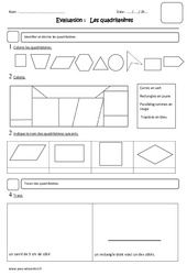 Quadrilatères - Examen Evaluation - Carrés - Rectangles - Parallélogrammes - Trapèzes : 6ème Harmos - PDF à imprimer