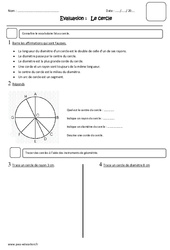 Cercle - Examen Evaluation - Rayon - Diamètre : 6ème Harmos - PDF à imprimer