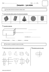 Solides - Patrons - Examen Evaluation - Faces - Arêtes - Sommets : 6ème Harmos - PDF à imprimer