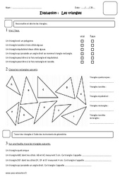 Triangles - Examen Evaluation - Isocèles, équilatéral, rectangles, isocèles rectangles, quelconques : 6ème Harmos - PDF à imprimer