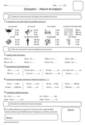 Mesure de longueur cm, m, km - Examen Evaluation : 6ème Harmos - PDF à imprimer