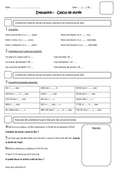 Calcul de durée - Temps - Examen Evaluation - Secondes, minutes, heures : 6ème Harmos - PDF à imprimer