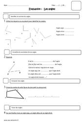 Angles - Examen Evaluation - Droit, obtus, aigu : 6ème Harmos - PDF à imprimer