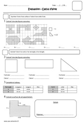 Calcul d’aires - Examen Evaluation - Surface : 6ème Harmos - PDF à imprimer