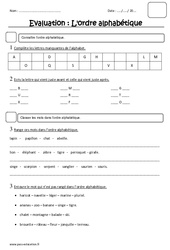 Ordre alphabétique - Examen Evaluation : 5ème Harmos - PDF à imprimer