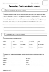 Lettres finales muettes - Examen Evaluation : 5ème Harmos - PDF à imprimer