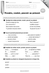 Prendre, vouloir, pouvoir au présent - Examen Evaluation - Bilan : 5ème Harmos - PDF à imprimer