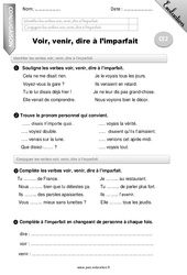 Voir, venir, dire à l’imparfait - Examen Evaluation - Bilan : 5ème Harmos - PDF à imprimer